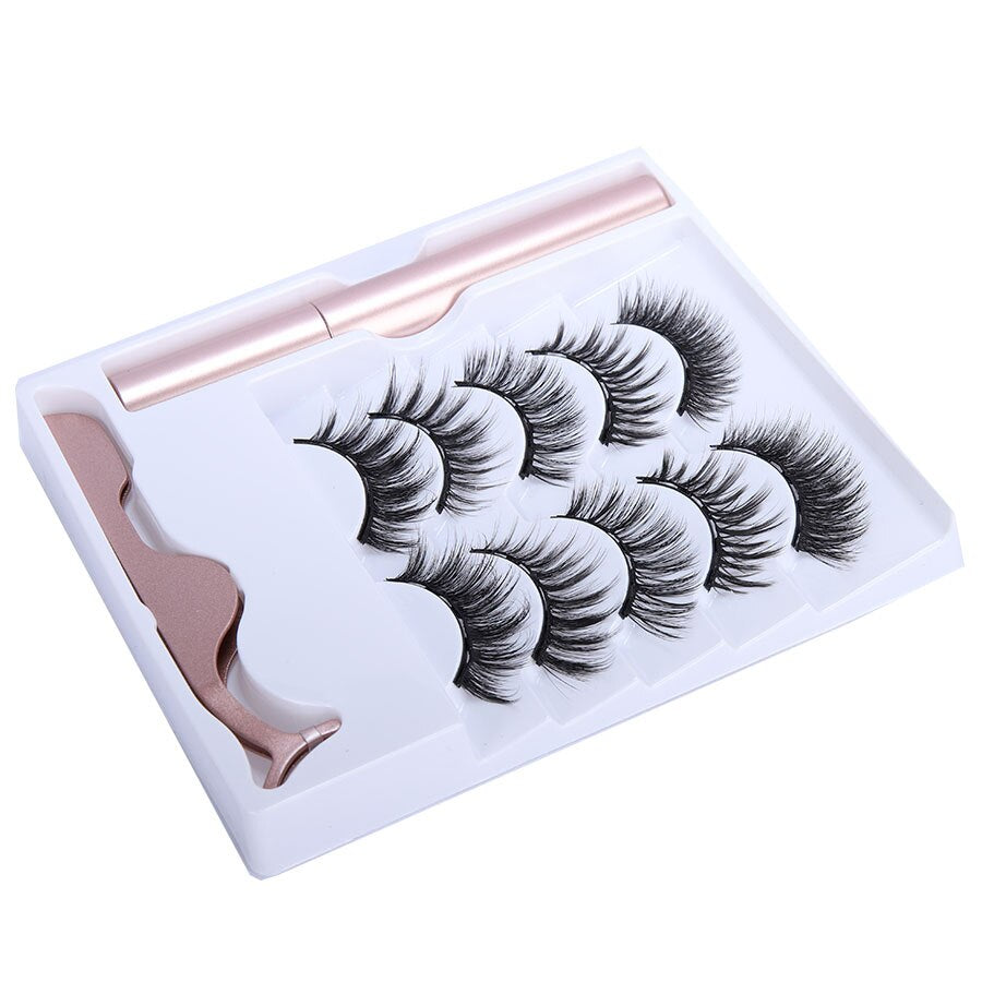 Ensemble de 5 Paires de Faux Cils Magnétiques avec Eyeliner Liquide Magnétique & Pince à Cils – Résistants à l'eau, Longue Tenue, Effet Naturel