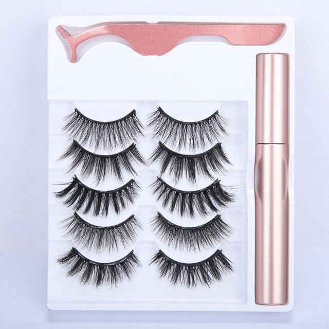 Ensemble de 5 Paires de Faux Cils Magnétiques avec Eyeliner Liquide Magnétique & Pince à Cils – Résistants à l'eau, Longue Tenue, Effet Naturel
