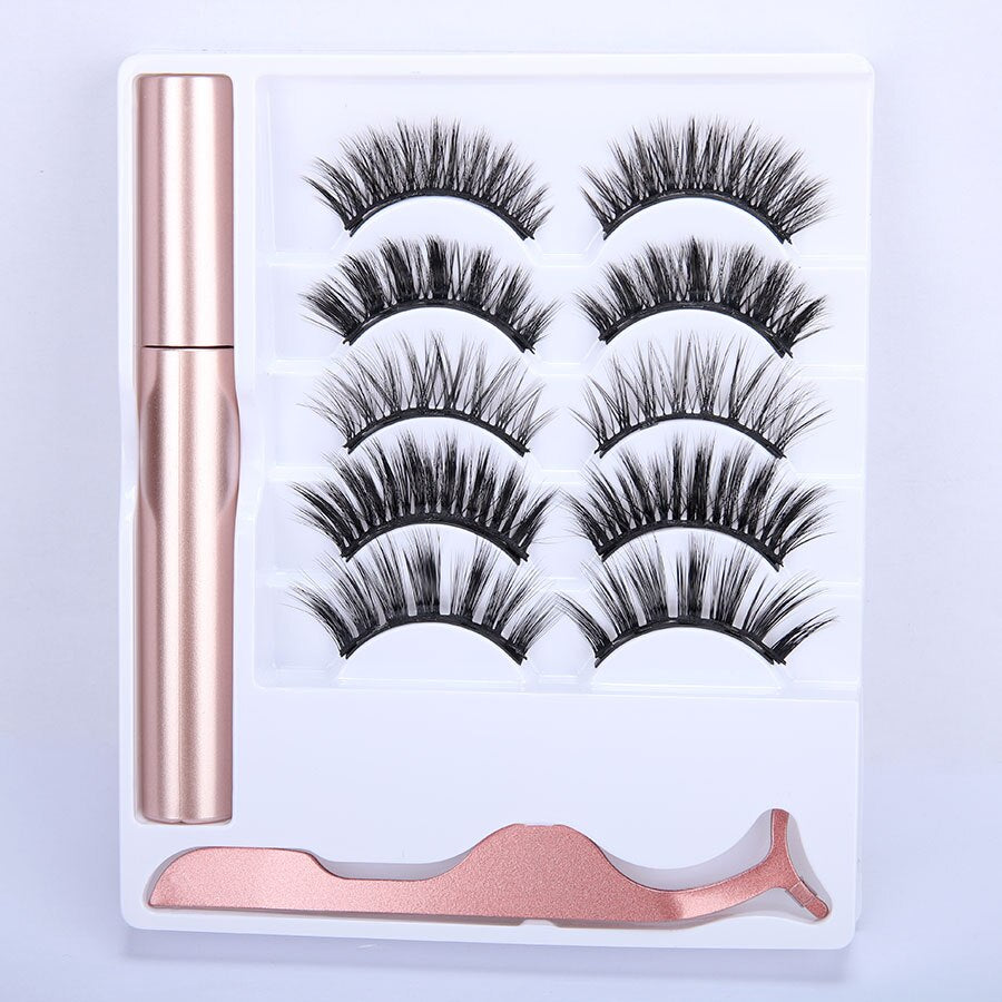 Ensemble de 5 Paires de Faux Cils Magnétiques avec Eyeliner Liquide Magnétique & Pince à Cils – Résistants à l'eau, Longue Tenue, Effet Naturel