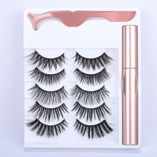 Ensemble de 5 Paires de Faux Cils Magnétiques avec Eyeliner Liquide Magnétique & Pince à Cils – Résistants à l'eau, Longue Tenue, Effet Naturel